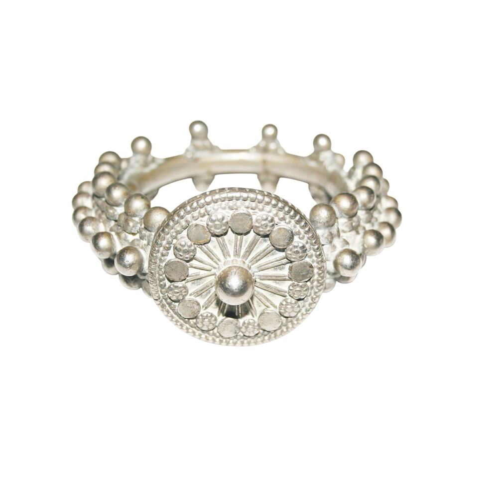 Antique Ornate Bedouin Repousse Silver Tone Cuff Bracelet